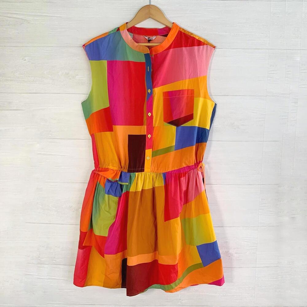NWT The Kit Stained Glass Organic Cotton geometric Deconstructed shirt dress XL